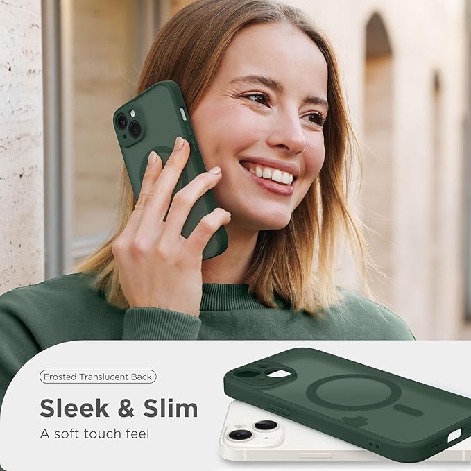 CAPRARO Magnetic for iPhone 14 Case, [Compatible with MagSafe] [Full Camera Protection] Shockproof Protective Slim Translucent Matte Phone Case for iPhone 14 6.1'', Deep Green