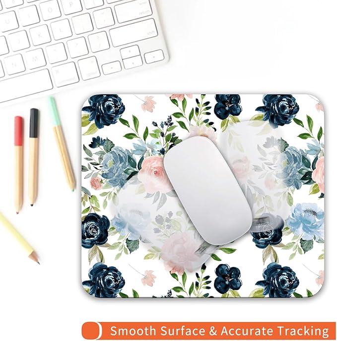 Square Mouse Pad Pretty Flowers, Personalized Premium-Textured Custom Mouse Mat Design, Washable Mousepad Cloth, Non-Slip Rubber Base Computer Mouse Pads for Wireless Mouse