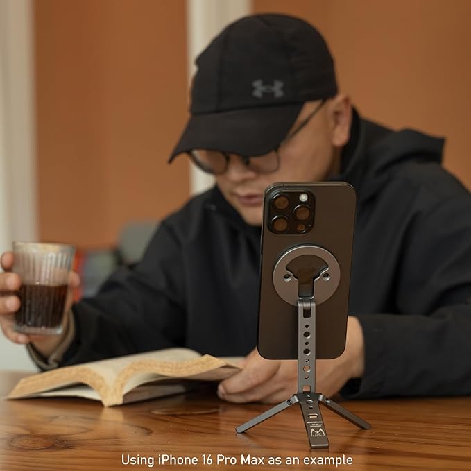 Ultra-Compact Magnetic Tripod for iPhone | Foldable Hook Design, 20 N52 Magnets, Cold Shoe & 1/4" Screw - Phone Stand for iPhone 12-17 & MagSafe Devices