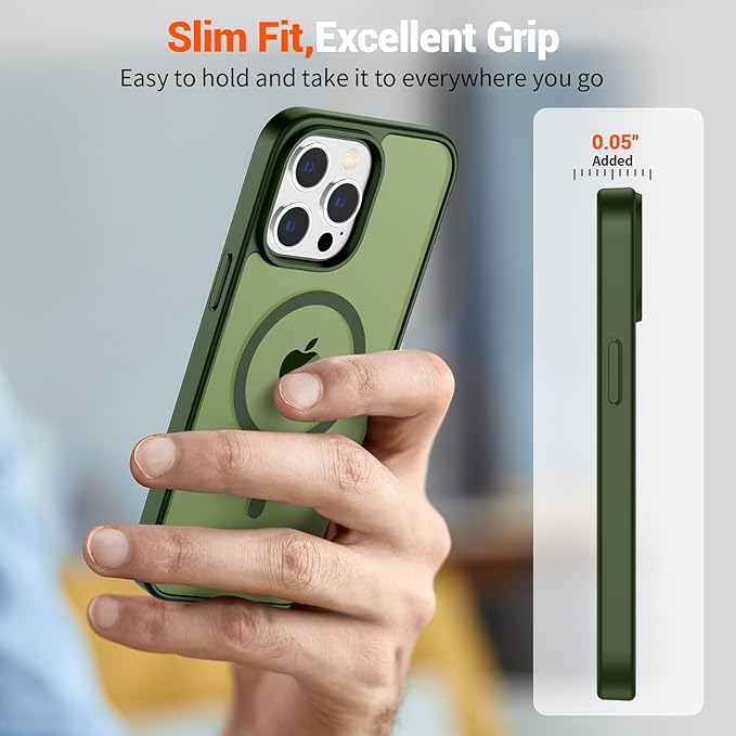 SUPFINE Magnetic for iPhone 12 Pro Max Case(Compatible with MagSafe)(Military Grade Drop Protection) Slim Translucent Matte Shockproof with Anti-Fingerprint Phone Case,Cangling Green