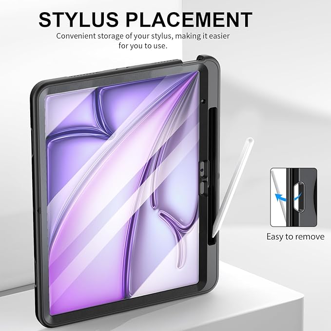 Case for iPad Air 13 Inch M4/M3/M2 (2026/2025/2024): TPU Shockproof Case with Screen Protector - Stand - Handle - Shoulder Strap - Pen Holder-Black