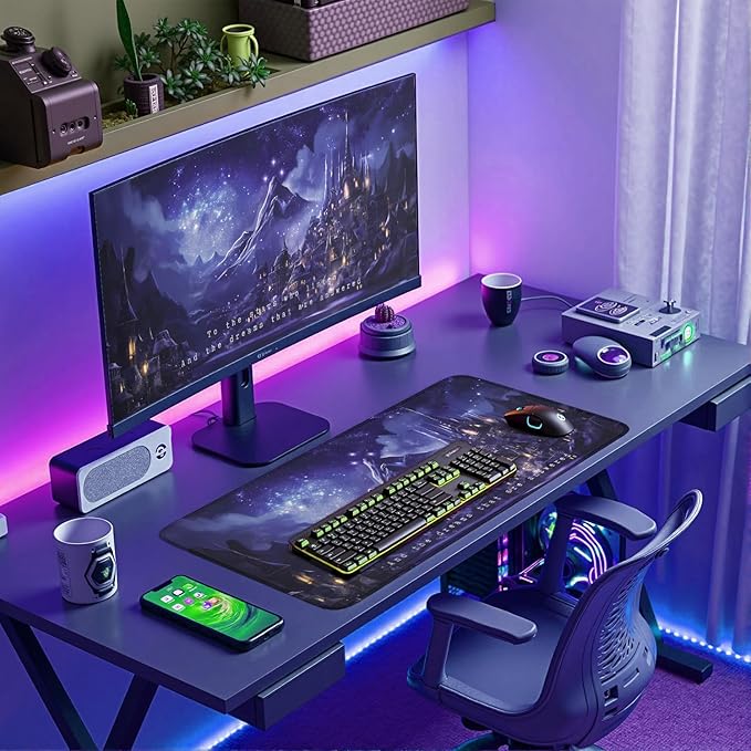 Purple Velaris Desk Mat Acotar Desk Mat Night Castle Fantasy Mouse Pad Large for Desk Computer Laptop Aesthetic Desk Pad Keyboard Pad 31.5 x 15.7 in for Office Desk Decor