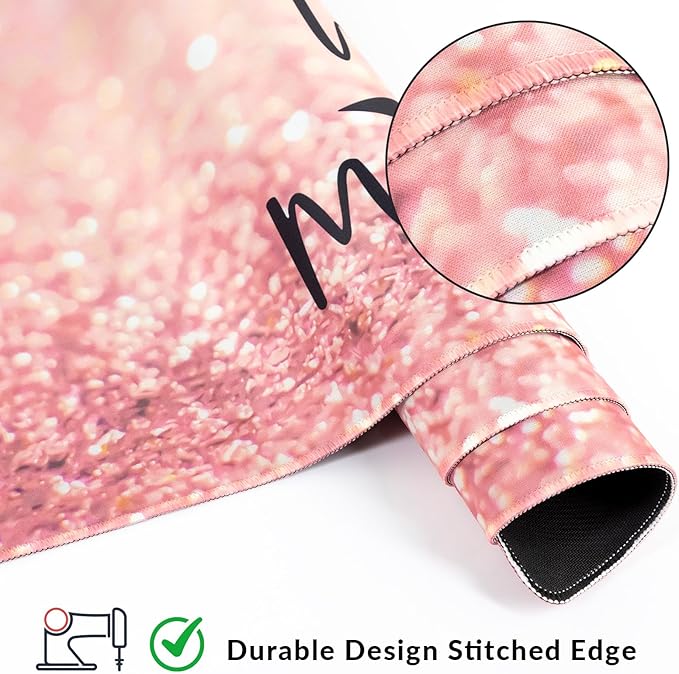 Large Gaming Mouse Pad with Coaster, Desk Matt for Desktop, Desk Pad, Mouse Pads Mat, Stitched Edges Big Extended Mousepad for Computer Keyboard Laptop Office Decor, 31.5'' x15.6''-Pink Words