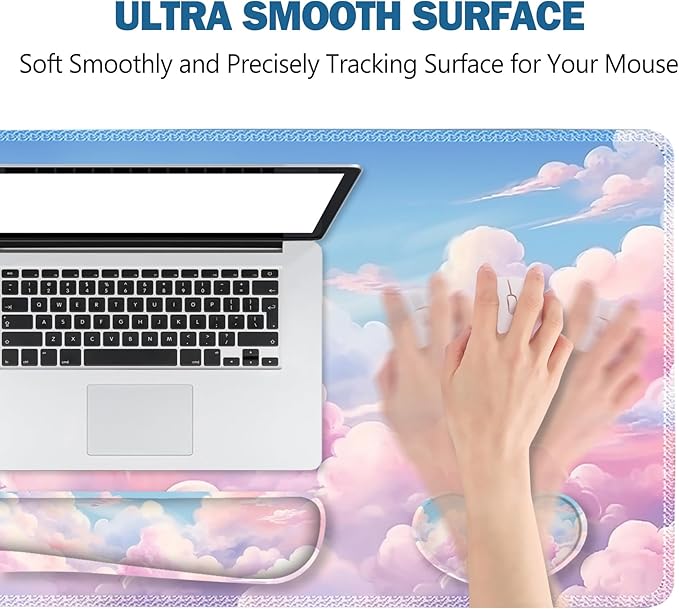 ToLuLu Large Mouse Pad Desk Pad Set, Wrist Rest Support Desk Mat for Keyboard and Mouse, 4PCS 35.4”x15.7 XXL Giant Mouse Pad, Non-Slip Base Stitched Edges Mousepad for Home Office, Dreamy Clouds