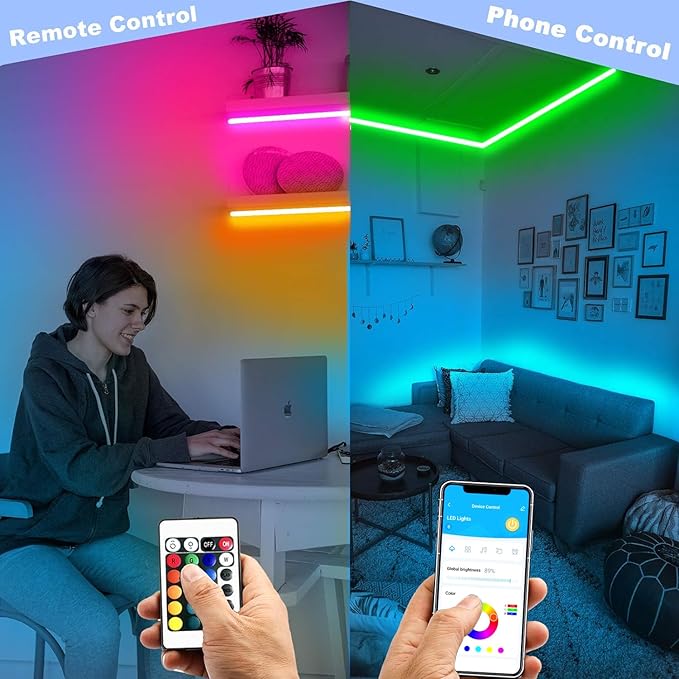 DAYBETTER Smart Led Lights 32.8 ft, 2835 RGB Led Strip Lights Kits with 24 Keys Remote, App Control Timer Schedule Led Music Strip Lights