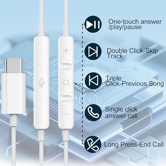 USB C Headphones for iPhone 17/16/15 Earbuds, Type C Earphones with Mic & Remote Control Noise Cancelling for iPhone 17 16 15 Pro Max Plus, iPad Pro, Galaxy S25/S24/S23/S22/Ultra Note 10/20 and More