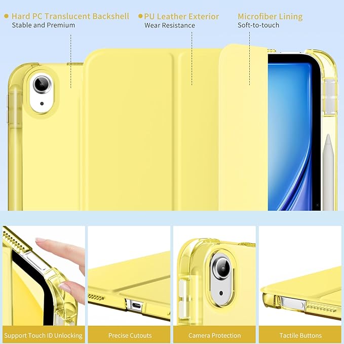MoKo for iPad Air 11 inch Case (M4/M3/M2) 2026/2025/2024, iPad Air 5th/4th Gen 10.9 inch Case 2022/2020 with Pencil Holder, Slim Trifold Cover with Hard PC Translucent Back Shell, Oatmeal