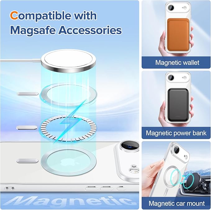 Hython Magnetic Clear for iPhone Air Case with Camera Lens Protector [Compatible with MagSafe] Luxury Plating Edge Slim Soft TPU Cover Protective Phone Case for iPhone Air 6.5", Matte Silver