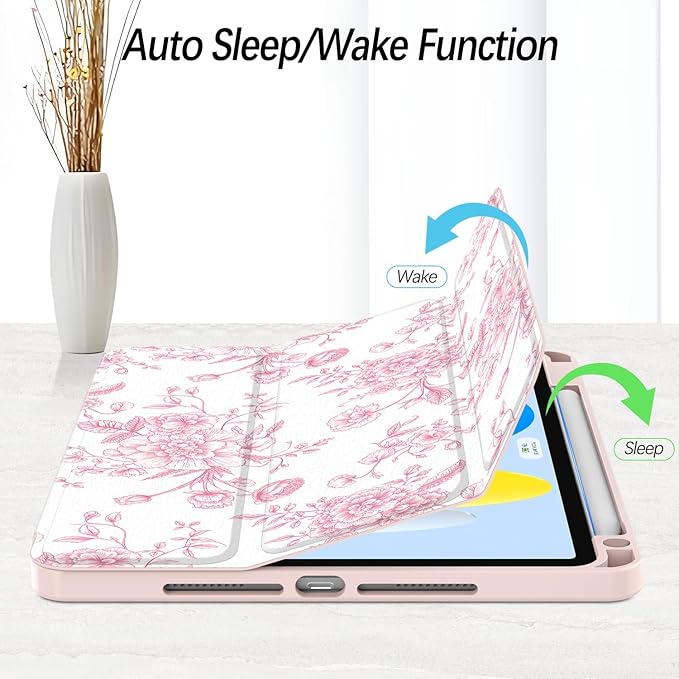 Case for iPad Pro 11 inch 4th/ 3rd/ 2nd / 1st Generation (2022/2021/2020/2018), Case with Pencil Holder, Clear Back Cover Cute Cool Design for Women Girls, Auto Sleep/Wake, Artistic Flower