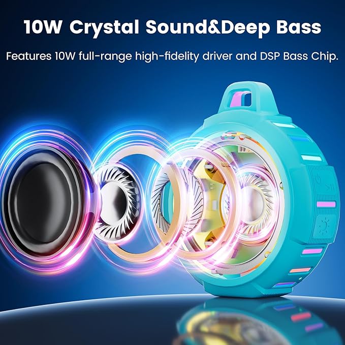 XLEADER X8(2 Gen) Upgraded, Bluetooth Shower Speaker, Certified IP67 Waterproof, 10W Pro Sound&Deep Bass, 24Hrs Playtime, Stocking Stuffers for Teens Men, White Elephant Gifts, Teal
