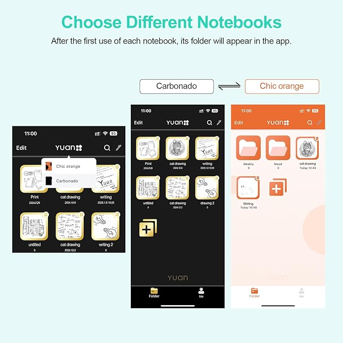 Yuan Smart Notebook, Smart Notebook with Hard Cover for Smart Pen Writing Set, Lined Pages and Elastic Closure, 5.2" X 8.27", 94sheet(187pages), Black