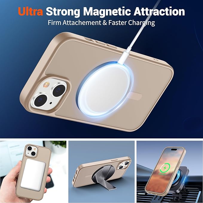 SUPFINE Magnetic for iPhone 15 Case(Compatible with MagSafe)(Military Grade Drop Protection) Slim Translucent Matte Shockproof with Anti-Fingerprint Phone Case,Desert Gold