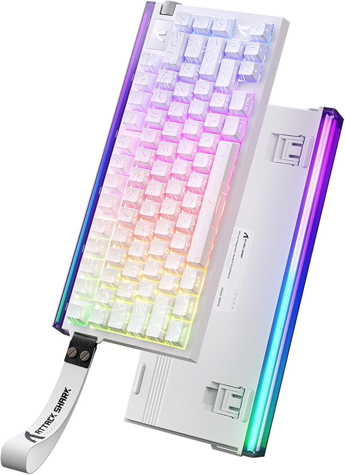 ATTACK SHARK R85 HE Wired Rapid Trigger Mechanical RGB Gaming Keyboard with Custom Lightbox,8KHz Polling Rate,0.005mm RT Accuracy,0.08MS Latency,Hall Effect,Magnetic Switch,Driver for PC-White Contour