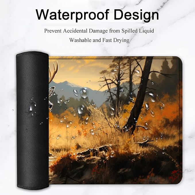 Large Mouse Pad, 31.5 x 11.8in Extended Gaming Mouse Pad with Stitched Edges, XXL Mousepad Protector Non Slip Rubber Base for Office and Home Writing Mat, Cute Deer Forest Pattern Desk Mat
