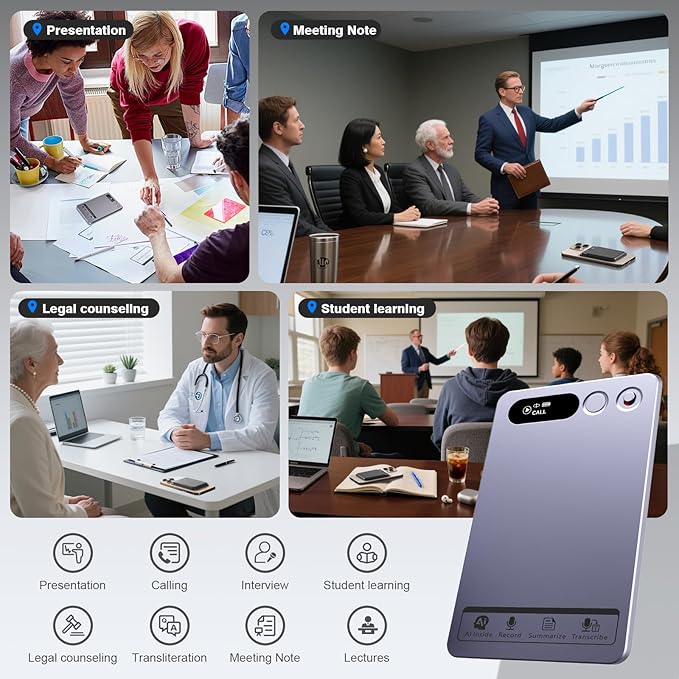 AI Voice Recorder, Note Voice Recorder Transcribe & Summarize with AI Technology, App Control Supports 152 Languages, Magnetic Case 64GB Memory Audio Recorder for Lectures, Meetings, Interviews, Calls