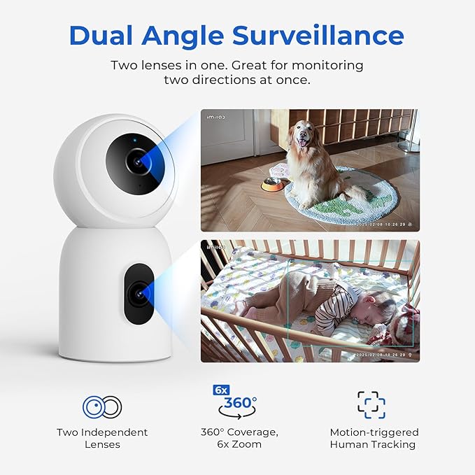 IMILAB 3K+3K Security Camera Indoor, Dual Lens Pet/Dog/Baby Camera with Xiaomi Home App, 2.4G/5G WiFi Plug-in Room Cam, Color Night Vision, Human Track, Two-Way Audio, No Subscription(C30 Dual)