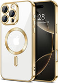 Hython Magnetic Clear for iPhone 16 Pro Max Case with Camera Lens Protector [Compatible with MagSafe] Plating Edge Slim Soft TPU Cover Protective Phone Case for iPhone 16 Pro Max 6.9", Gold