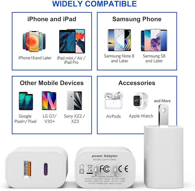 3 Pack i Phone 17 16 15 14 USB C Charger Block, iGENJUN 20W Dual Port QC + PD 3.0 Power Adapter Wall Charger, Double Fast Plug Charging Brick for i Phone 17/17 Pro/16/15/14/X, Samsung Galaxy - White