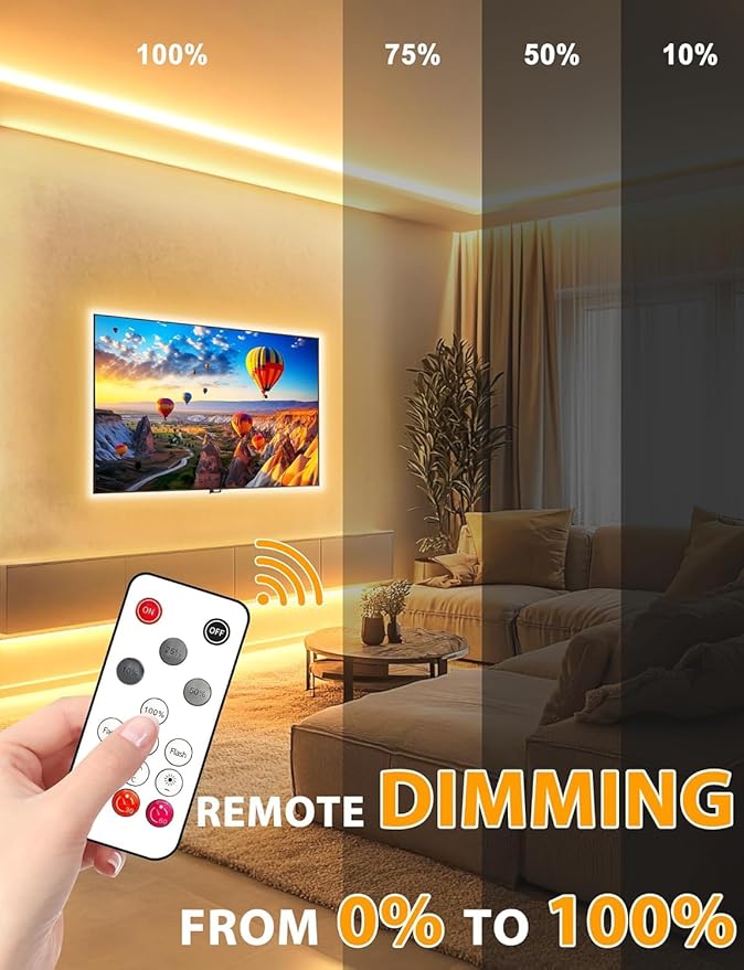 Lamomo COB LED Strip Lights Pro, 9.84Ft Warm White Dimmable Self-Adhesive Led Rope Light with Remote, Flexible Cuttable Waterproof 3000K Silicone Neon Tape Lights for Bedroom, Indoor, Outdoor, Cabinet