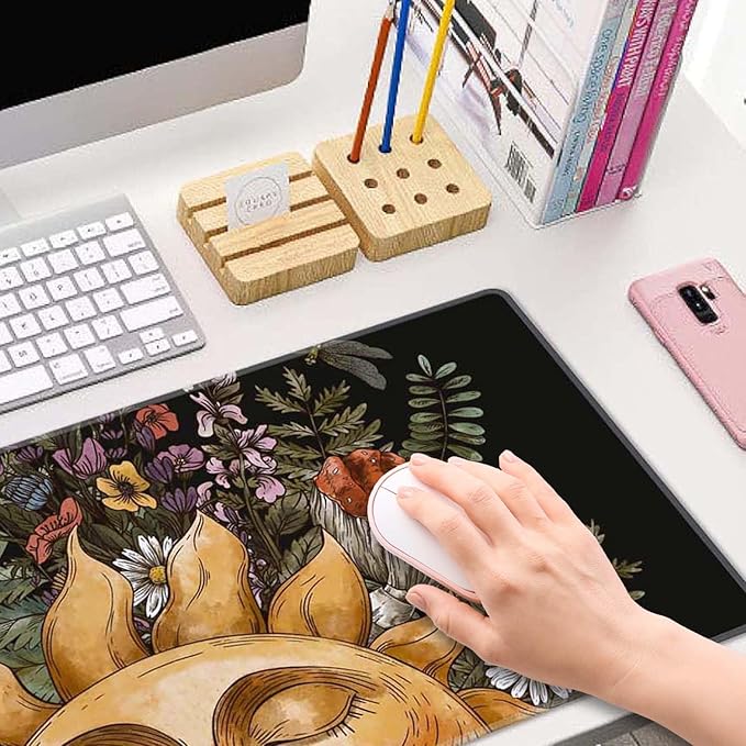 Vintage Sun with Woodland Treasures Desk Mat, Extended Big Mouse Mat for Home and Office, Large Gaming Mousepad Laptop Keyboard Mat with Non-Slip Rubber Base, Stitched Edges (31.50"x11.8"x0.12")