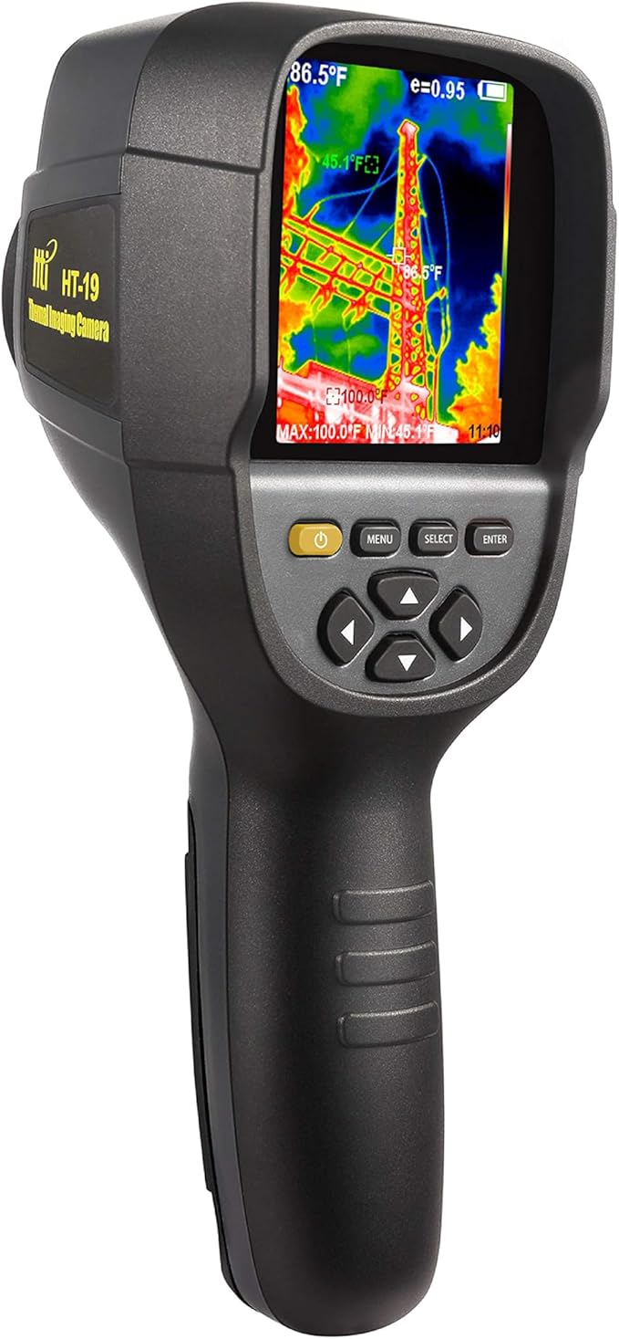 Higher Resolution 320 x 240 IR Infrared Thermal Imaging Camera. Model HTI-19 with Improved 300,000 Pixels, Sharp 3.2in Color Display Screen, Battery Included. Lightweight Comfortable Grip.