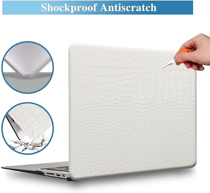 Compatible with Crocodile MacBook Pro 15 inch Case 2019 2018 2017 2016 Release A1990 A1707 with Touch Bar, Crocodile Skin Alligator Skin PU Leather Hard Shell Case & Keyboard Cover, White