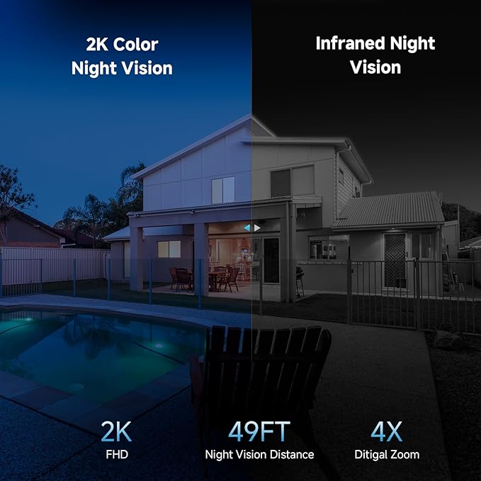 Oculview 2K Solar Security Cameras Wireless Outdoor, 2PCS Outdoor Camera Wireless with 360° View, Cameras for Home Security with Color Night Vision, Only Support 2.4GHz Wi-Fi