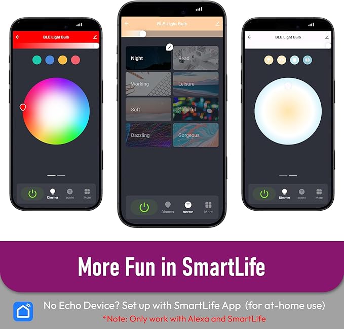 Alexa Light Bulbs, Smart Light Bulbs RGBCW Color Changing, A19 E26 Bluetooth Light Bulb Directly Compatible with Alexa/Smart Life, No WiFi Required, 9W 800LM 60W Equivalent, 4 Pack