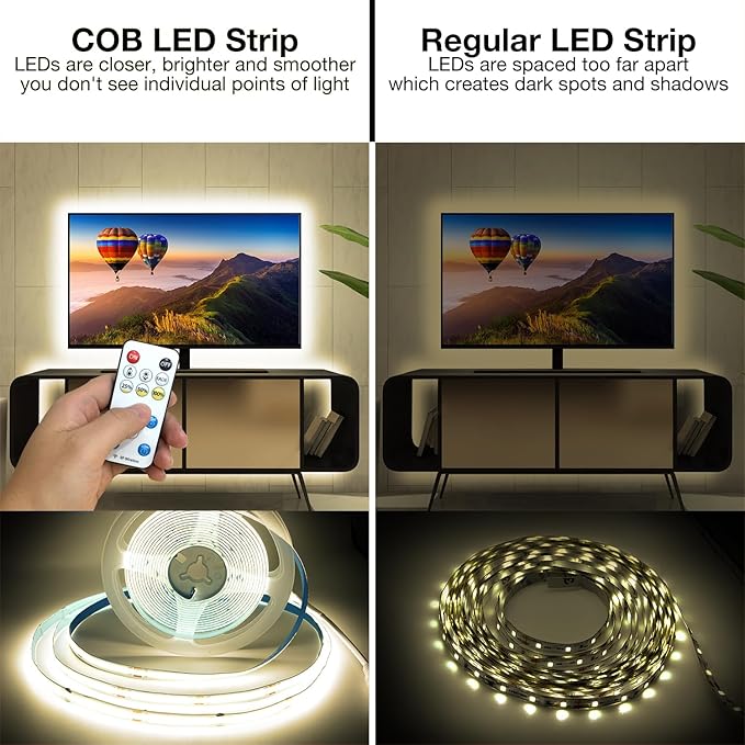 DAYBETTER COB LED Strip Light,LED Lights for Bedroom 16.4ft,Natural White 4000K Dotless LED Light Strip,1600 LEDs Super Bright Dimmable 24V Flexible Tape Lights with Remote,Kitchen,Cabinets Lighting