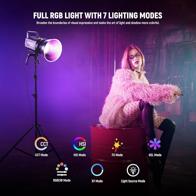 NEEWER 230W High Power RGB LED Video Light, APP/2.4G Control, 2500K-7500K 23000lux/1m COB Continuous Output Lighting, 17 Effects CRI95+ Bowens Spotlight for Studio Photography Video Recording, FS230C