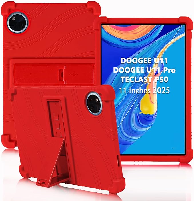 ATOOZ for DOOGEE U11 Case 11 Inch,Soft Silicone Kids Case for DOOGEE U11 Pro Tablet 2025/Teclast P50 Tablet with Stand (Red)
