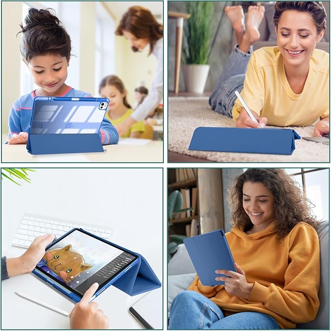 ProCase for iPad Pro 13 Inch Case M5 2025/ M4 2024 with Pencil Holder, Smart Cover iPad Pro M5 M4 Case 13 Inch, Slim Stand Transparent Hard Shell Back, Supports Touch ID, Auto Wake/Sleep -CobaltBlue