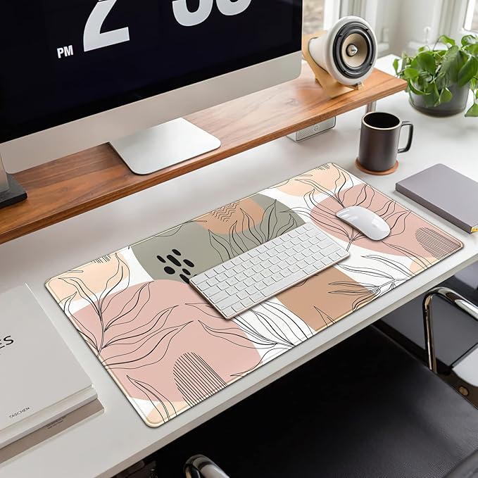 Boho Abstract Large Mouse Pad, Brown Grey Pink Aesthetic XL Mouse Pad, Gaming Mousepad XXL Long Keyboard Mat 31.5''X15.7'' Desk Accessories for Women Girls