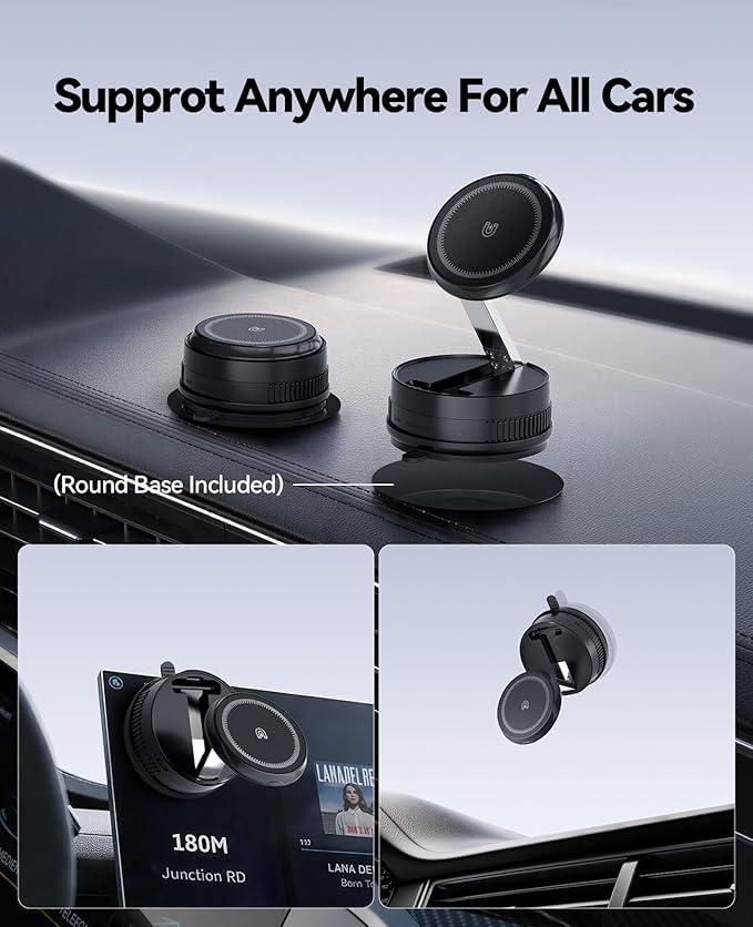 2026 Upgraded 15W MagSafe Car Mount Charger,Magnetic Wireless Car Charger,360° Rotatable Strong Hold Car Phone Mount with Vacuum Suction Cup & Nano Adhesive Base for iPhone 17 16 15 14 13 12,Samsung