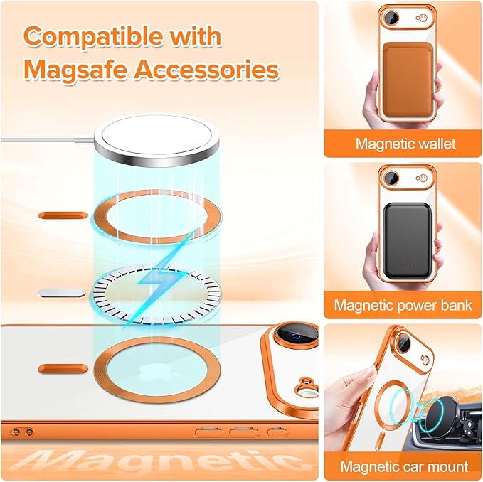 Hython Magnetic Clear for iPhone Air Case with Camera Lens Protector [Compatible with MagSafe] Luxury Plating Edge Slim Soft TPU Cover Protective Phone Case for iPhone Air 6.5", Matte Orange