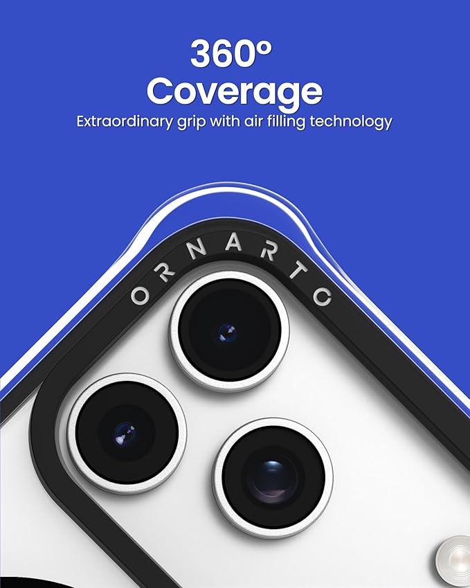 ORNARTO Air Case for iPhone 17 Pro Max Clear | Military-Grade Drop Protection | Camera Control Button | Compatible with MagSafe | Built-in Air Phone Cover - Black