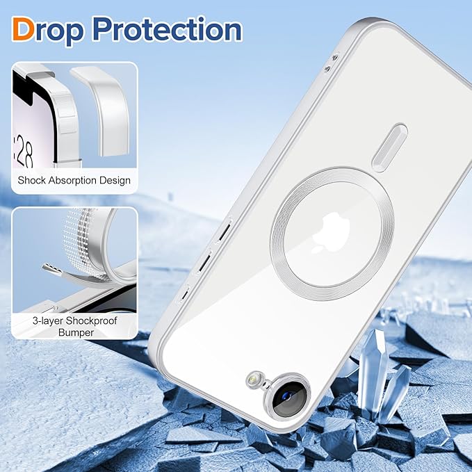 Hython Magnetic Clear for iPhone 17e Case with Camera Lens Protector [Compatible with MagSafe] Luxury Plating Edge Slim Soft TPU Cover Protective Phone Case for iPhone 17e 6.1", Matte Silver
