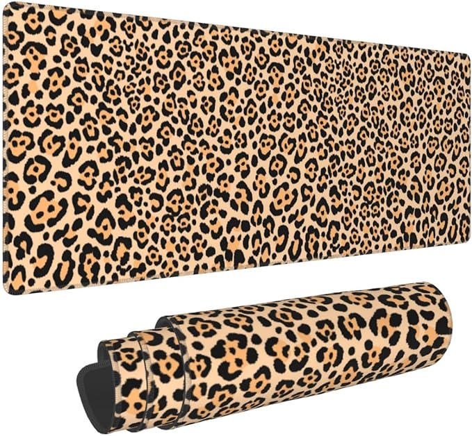 Leopard Animal Print XL Large Mouse Pad with Stitched Edges Long Non-Slip Rubber Base Mousepad Cheetah Laptop Keyboard Mat Desk Pad for Office Home Desk Decor, 31.5" X 11.8"