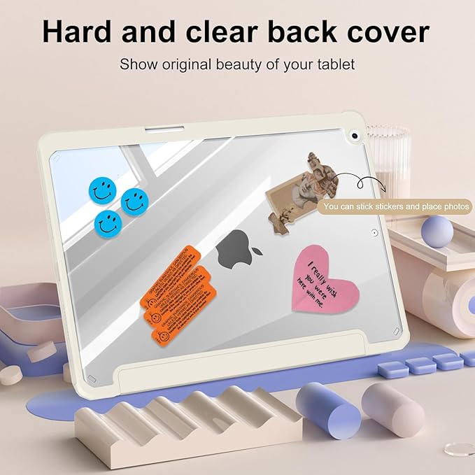 JKSML Case for iPad 9th/8th/7th Generation 10.2 Inch, Case with Pencil Holder for iPad 9/8/7 2021/2020/2019, Hard Back Cover, Auto Wake/Sleep, Cream White