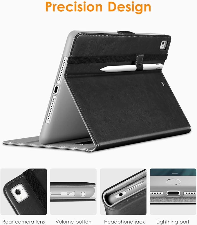 DTTO for iPad 9.7 Inch 5th/6th Generation 2018/2017 Case with Apple Pencil Holder, Premium Leather Folio Stand Cover Case for Apple iPad 9.7 inch, Also Fit iPad Pro 9.7/Air 2/Air - Black
