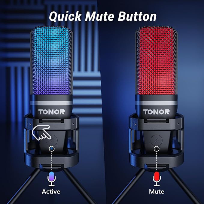 TONOR Podcast Microphone, USB Computer Mic, Cardioid Condenser PC Micro with Tripod Stand and Pop Filter for Podcasting, Streaming, Vocal Recording, PC & Laptop, 180 cm/70inch Cable, TC777 Pro