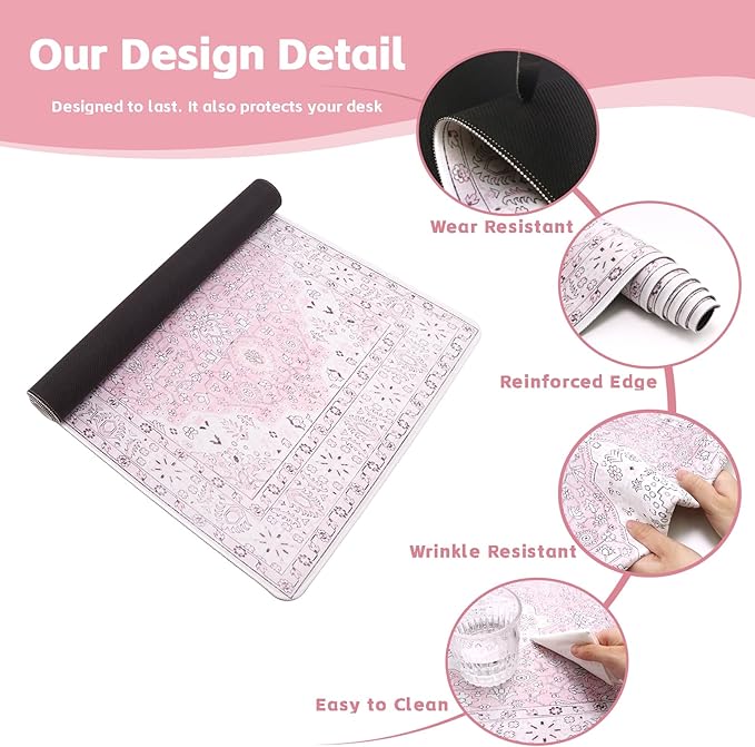 Baziabbo Pink Desk Mat,XXL Extended Large Mouse Pad,Durable Gaming Mousepad with Stitched Edge,Non-Slip Rubber Base Keyboard Desk Pads for Work Home Game