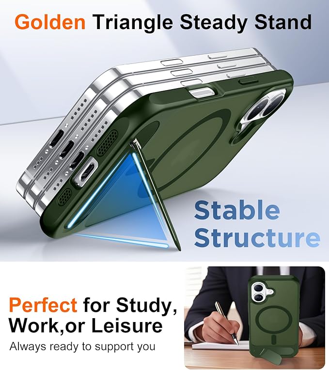 Magnetic Compatible with iPhone 16 Case, [Built-in Invisible Kickstand][Compatible with MagSafe][Military Grade Shockproof] Slim Translucent Matte Phone Case for iPhone 16 6.1"