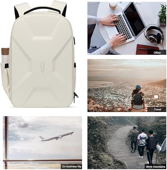 MOSISO 15.6-16 inch 35L Laptop Backpack with USB Charging Port for Women Men, Waterproof Hardshell Travel Business Computer Bag, Anti-Theft Daypack with Luggage Strap, Beige
