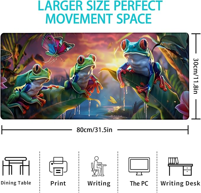 Gaming Mouse Pad, Frog Themed Mouse Pad, Desk Mat, Non-Slip Rubber Base MousePads for Computers Laptop Office School Home Accessories Decor 31.5" x 11.8"