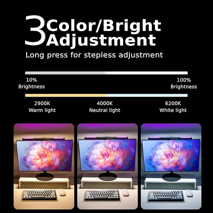 BY-J Computer Monitor Light Bar, Screen Monitor Lamp for Eye Caring, e-Reading LED Task Lamp with Stepless Adjustment, Touch Control, No Screen Glare Space Saving
