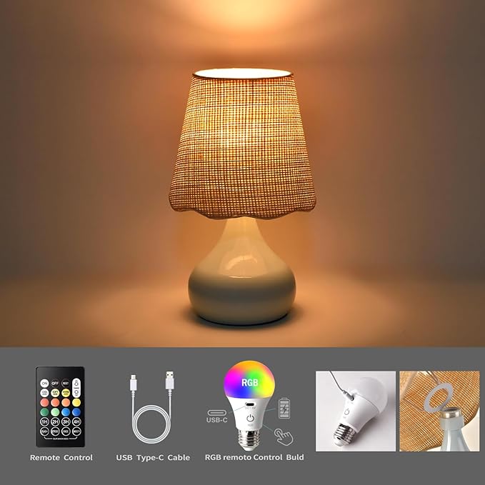 Cordless Table Lamp Rechargeable, Light Blue Mini Cute Table Lamp for Nightstand, Battery Operated Small Table Lamp for Small Spaces for Kitchen Counter, Bookshelf, Bedside, Bedroom, Living Room