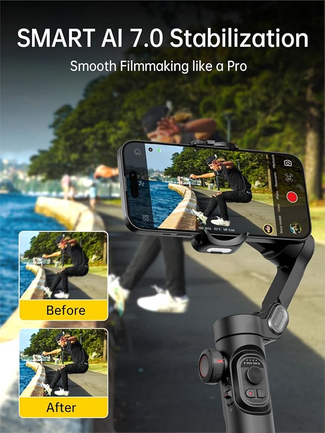 AOCHUAN Phone Gimbal Stabilizer 3-Axis Smartphone Foldable Gimbal for iPhone Gimble with Focus Wheel TikTok YouTube Vlog Stabilizer iPhone&Android-AOCHUAN Smart XE& 1.7M Complete Camera Tripod
