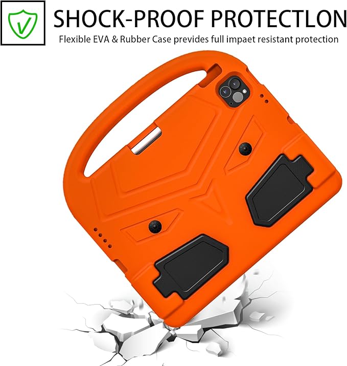 Dteck for iPad Air 11" M2 2024/Pro 11" 2024 Kid Case, Durable Lightweight Shockproof Protective Handle Stand EVA Foam Boys Girls Proof Case, Orange