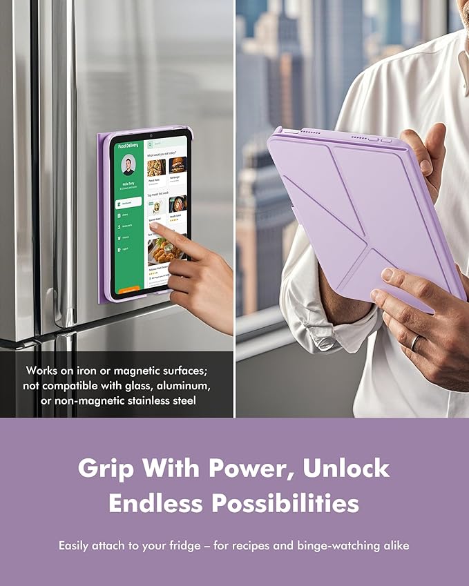 INFILAND Case for iPad mini 7 (A17 Pro) 2024 / iPad mini 6 2021, Magnetic Origami Slim Protective Case, Book-Style Foldable Cover with Pencil Holder, Multi-Angle Stand, Auto Wake/Sleep, Purple